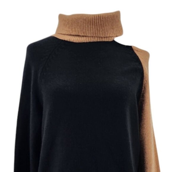 NWT Evereve Jamison Color Block Cutout Black Camel Turtleneck Knit Sweater Small - Picture 2 of 10